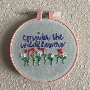 New Hand Embroidery Christian Floral Finished Hoop Art Consider the Wildflowers